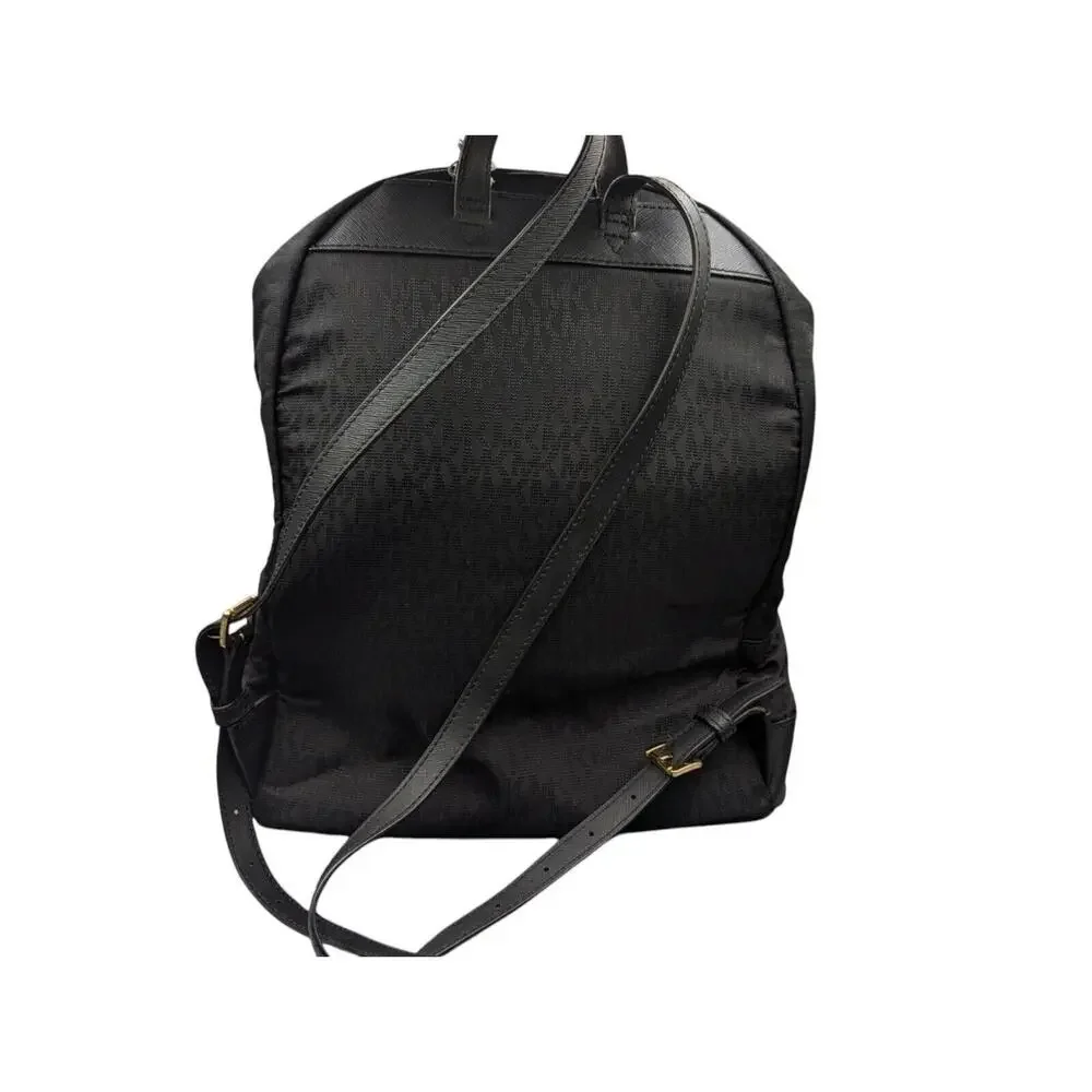 NWT‎ Michael Kors Morgan Medium Black Signature Jacquard & Leather Trim Backpack